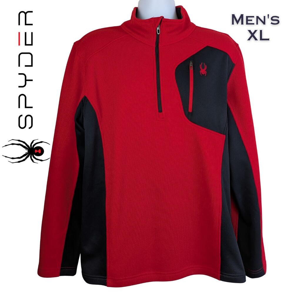 Spyder Bandit Stryke Jacket XL Red Black Half Zip Fleece Mid Layer Ski Outerwear